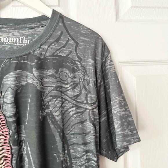 Dragonfly Vintage Grey Burnout Crew Neck Snakehead Religious Mary T Shirt Large - Picture 5 of 10